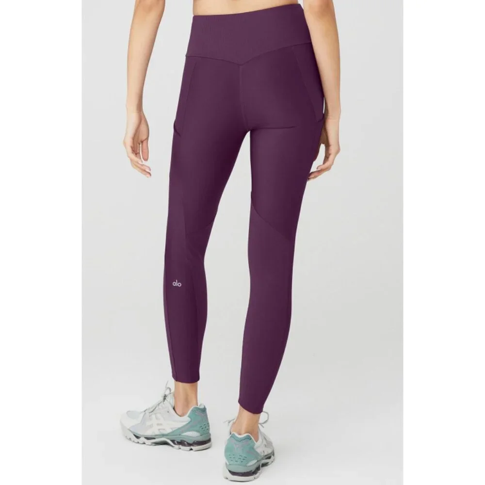 Alo Ribbed Airlift High-Waist 7/8 Enchanted Leggings Dark Plum Purple Hi-Rise S
